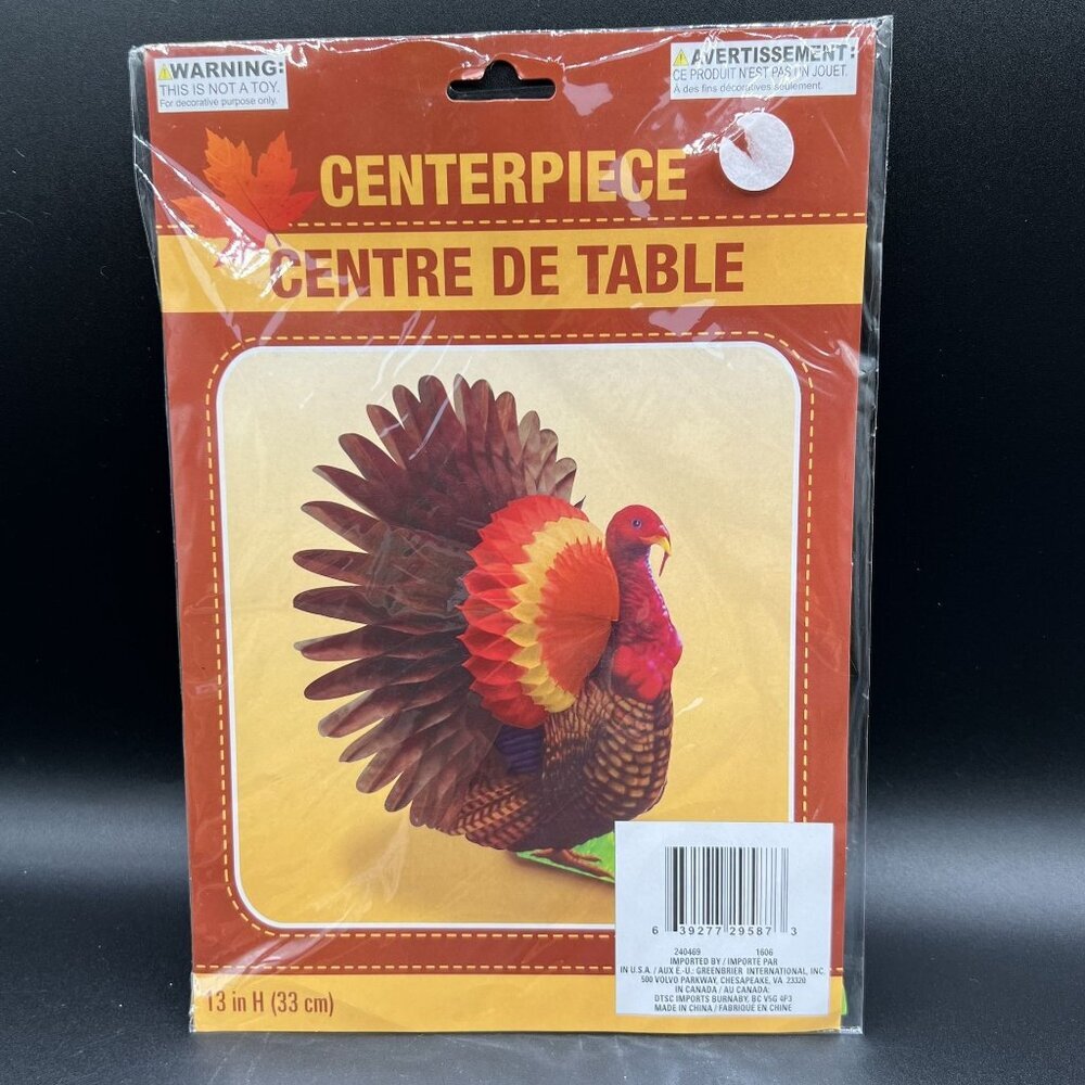 Vintage New Thanksgiving Honeycomb Turkey Centerpiece Decoration Fall Decor 13"